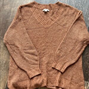American Eagle Outfitters Textured waffle V-Neck Sweater in Brown small